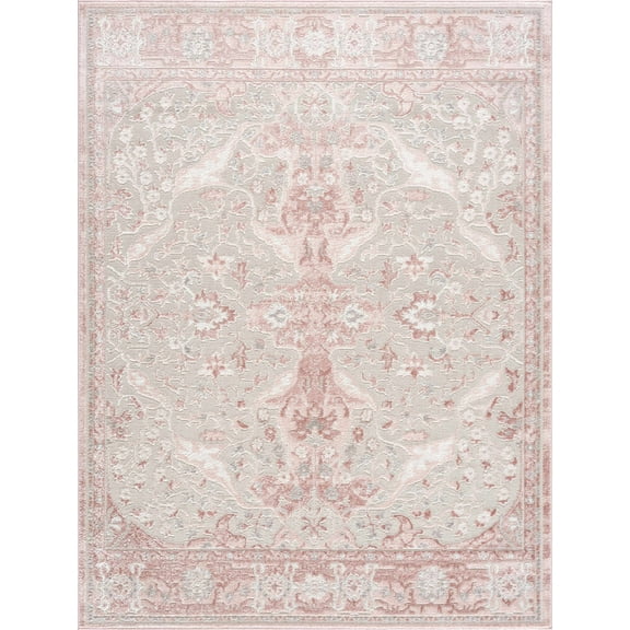 BoutiqueRugs Blush & Light Pink Collection Zora Bohemian Oriental Medallion Large Area Rug - Traditional Floral Carpet for Living Room - Blush, Pale Pink, Cream - 8'10" x 12' (9x12 Area Rug)