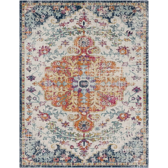 BoutiqueRugs Bodrum Oriental Medallion Area Rug - Farmhouse Traditional Floral Carpet for Living Room - Aqua, Blue, Magenta - 6'7" x 9' (6x9 Area Rugs)