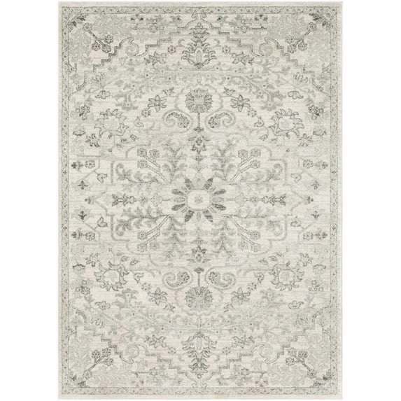 BoutiqueRugs Borowski Oriental Medallion Area Rug - Farmhouse Traditional Floral Carpet for Living Room - Sage, Cream, Gray - 2' x 2'11"
