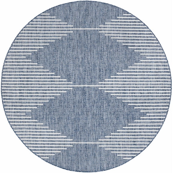 BoutiqueRugs Bourton Bohemian, Transitional Area Rug - Outdoor Safe - Navy, Pale Blue, Off White - 5'3" Round