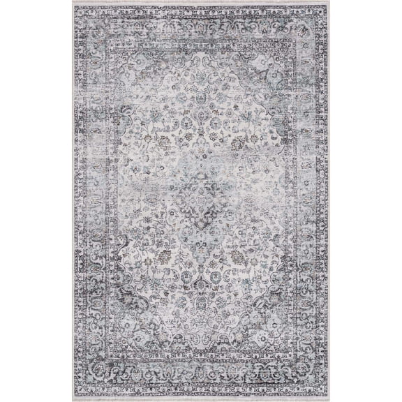 BoutiqueRugs Boyana Oriental Medallion Area Rug - Vintage Traditional Floral Carpet for Living Room - Machine Washable - Pale Blue, Aqua, Gray - 6'7" x 9' (6x9)