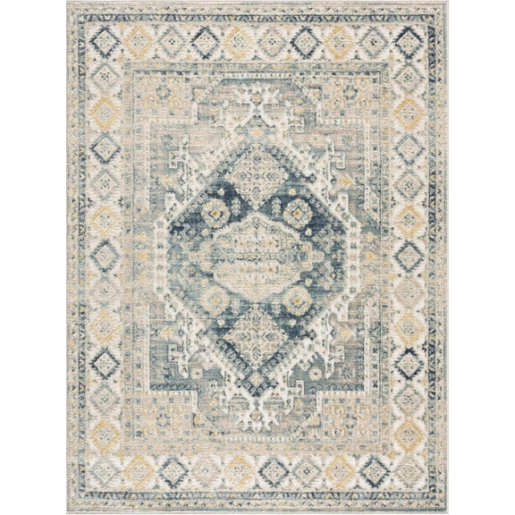 BoutiqueRugs Brend Farmhouse Area Rug - Beige, Blue - 2' x 3'