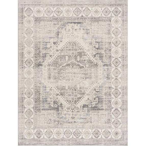 Boutique Rugs Brend Farmhouse Area Rug - Silver Gray, Cream - 7'10" x 10'