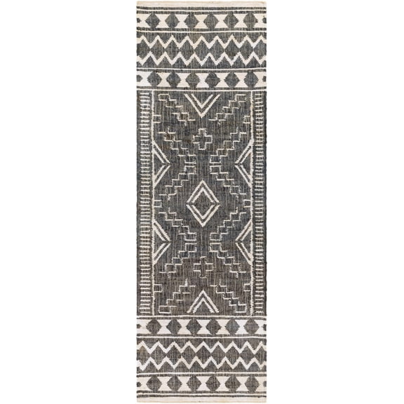 BoutiqueRugs Brenham Bohemian, Transitional Runner Rug - Black, Charcoal, Beige - 2'6" x 8' Runner