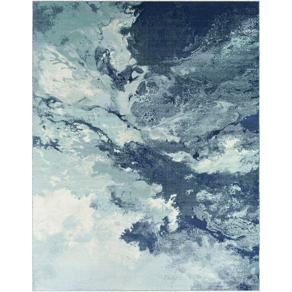 BoutiqueRugs Bright Contemporary Area Rug - Outdoor Safe - Light Slate, Navy, Pale Blue - 5'3" x 7'3"