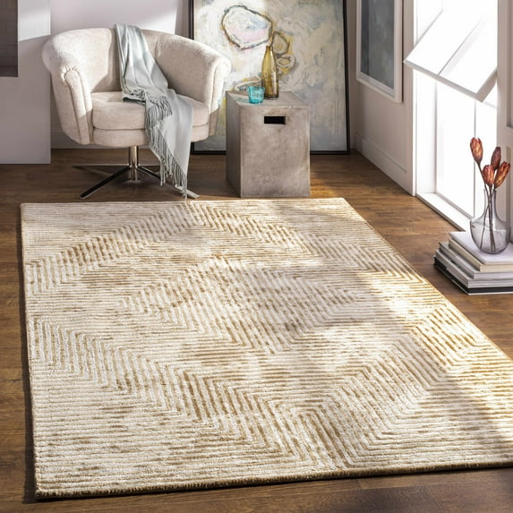 BoutiqueRugs Brinktown Contemporary Area Rug - Mustard, Peach - 18" x 18" Sample