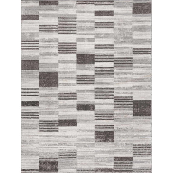 BoutiqueRugs Bronka Contemporary Geometric Area Rug - Modern Broken Striped Carpet for Living Room, Bedroom - Cream, Vizon, Gray, Charcoal - 7'10" x 10' (8x10)