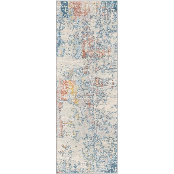 BoutiqueRugs Buliok Contemporary Medium Pile Runner Rug - Teal, Pale Blue, Rust - 2'7" x 7'3" Runner