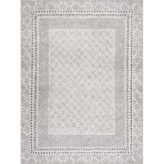 BoutiqueRugs Burdette Washable Farmhouse Area Rug - Machine Washable - Light Beige, Charcoal - 6'7" x 9'