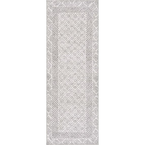 BoutiqueRugs Burdette Washable Farmhouse Runner Rug - Machine Washable - Light Beige, Charcoal - 2'7" x 7'3" Runner