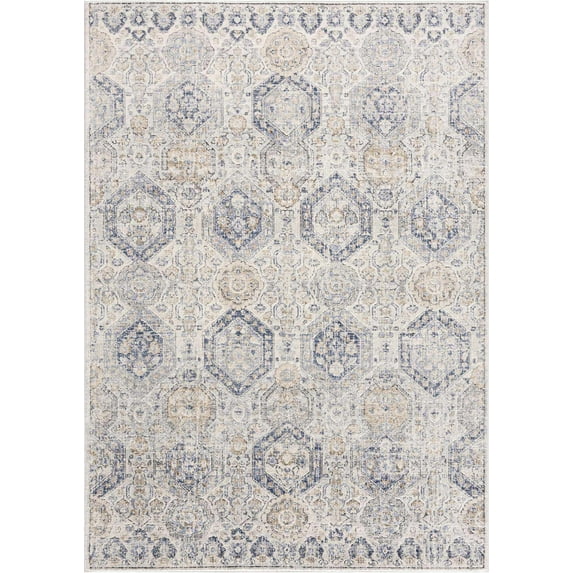 BoutiqueRugs Burnettsville Oriental Boho Vintage Area Rug - Farmhouse Traditional Patterned Carpet for Living Room, Bedroom - Blue, Beige, Cream, Navy. - 5'1" x 7'3"