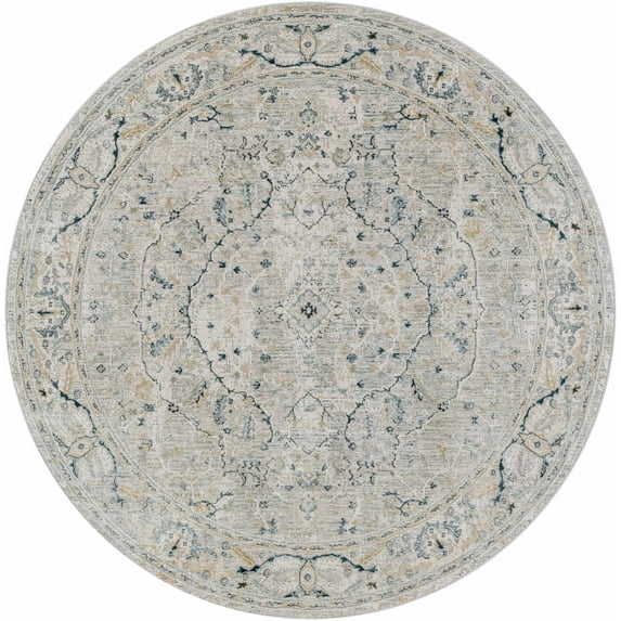 BoutiqueRugs Bushnellaa Traditional Area Rug - Taupe, Medium Gray, Teal - 7'10" Round