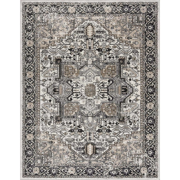 BoutiqueRugs Cabacungan Traditional Medallion Area Rug - Oriental Floral Performance Carpet for Living Room, Bedroom - Machine Washable - Black, Taupe, Peach - 9'2" x 12' (9x12)