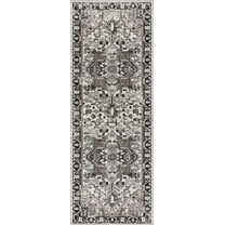 BoutiqueRugs Cabacungan Traditional Medallion Runner Rug - Oriental Floral Performance Carpet for Hallway, Kitchen - Machine Washable - Black, Taupe, Peach - 2'7" x 7'3" (2x8)