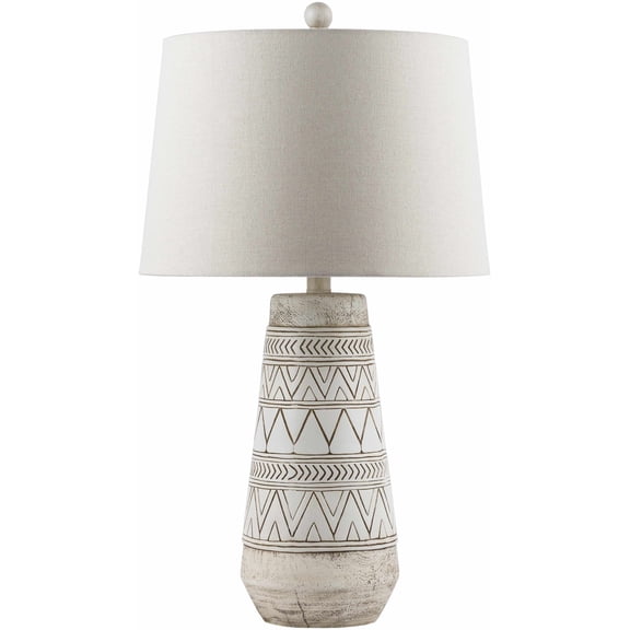 BoutiqueRugs Camaligan Farmhouse Moroccan Bedside Table Lamp for Bedroom Nightstand - End Side Lighting for Living Room - Shade Linen - Cream, Gray - 26" H