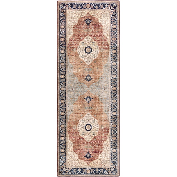 BoutiqueRugs Camperdown Traditional Runner Rug - Navy, Light Blue, Burnt Orange - 2'6" x 7'6" Runner