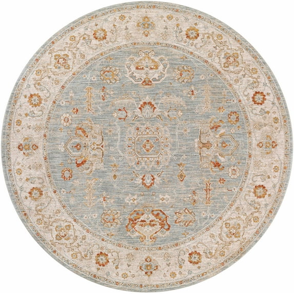 BoutiqueRugs Camrose Traditional Area Rug - Denim, Sage, Rust - 6'7" Round