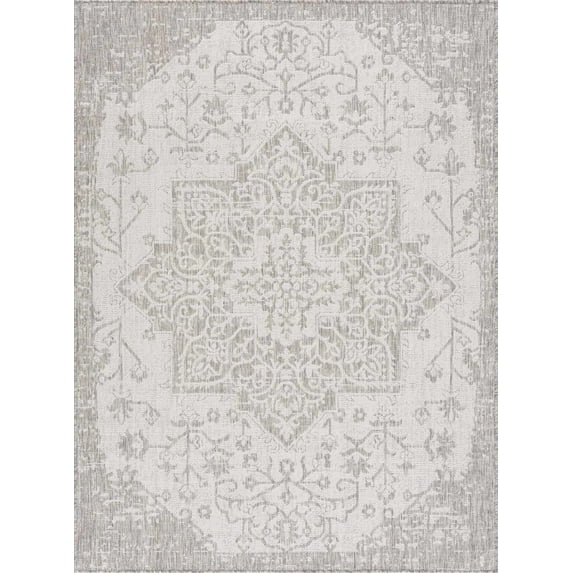 BoutiqueRugs Canadian Traditional Area Rug - Outdoor Safe - Gray, Medium Gray, Peach - 2' x 2'11"