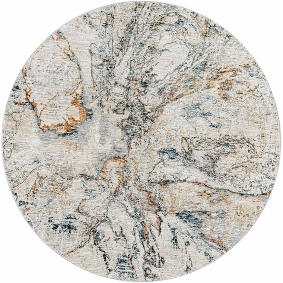BoutiqueRugs Cardup Medium Pile Marble Area Area Rug - Teal, Rust, Mustard - 6'7" Round