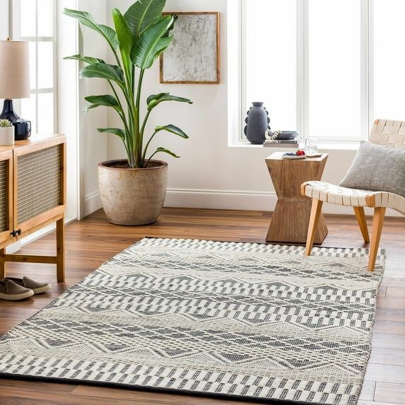 BoutiqueRugs Carly Contemporary Area Rug - Ivory, Black - 18" x 18" Sample