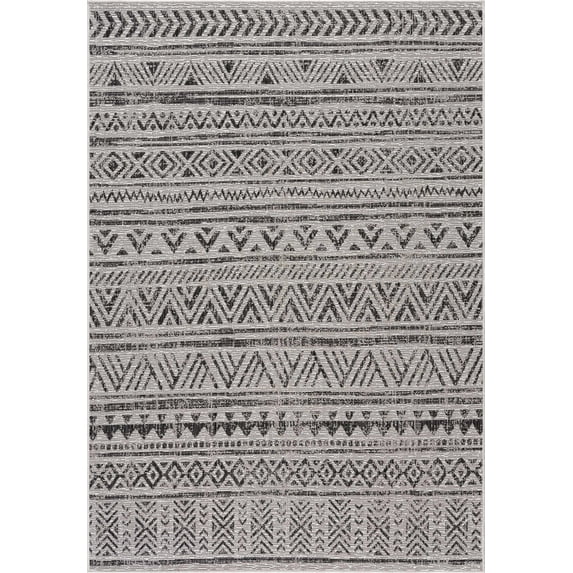 BoutiqueRugs Catrine Moroccan Geometric Area Rug - Southwestern Trellis Carpet for Living Room, Patio, Terrace - Outdoor Safe - Black, Charcoal, Off White - 8'10" x 12' (9x12)