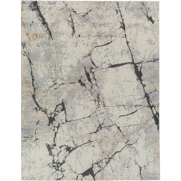 BoutiqueRugs Cavetown Abstract High Pile Marble Area Area Rug - Charcoal, Gray, Ivory - 4'3" x 5'7"