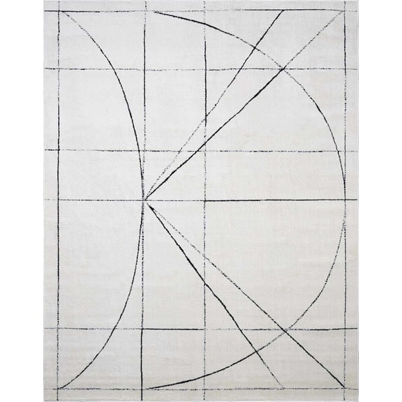 BoutiqueRugs Cecily Contemporary Area Rug - Ivory, Black - 5'3" x 7'