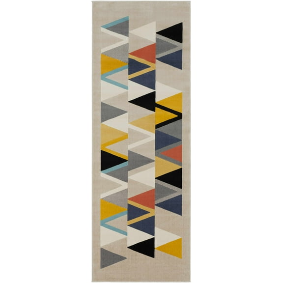 BoutiqueRugs Champlin Contemporary Runner Rug - Mustard, Aqua, Peach - 7'3" x 2'8" Runner