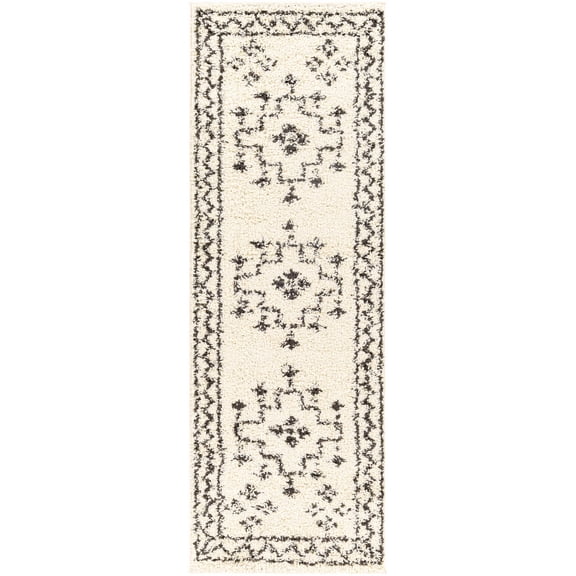 BoutiqueRugs Cheam Bohemian, Transitional Runner Rug - Black, Cream - 2'7" x 7'3" Runner