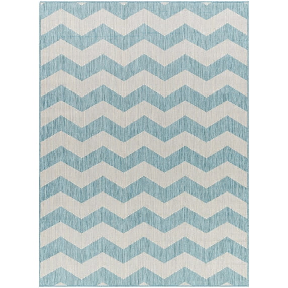 BoutiqueRugs Cheri Blue Chevron Area Rug - Outdoor Safe - Thatch Light Blue, Steel, Dark Gray - 5'3" x 7'
