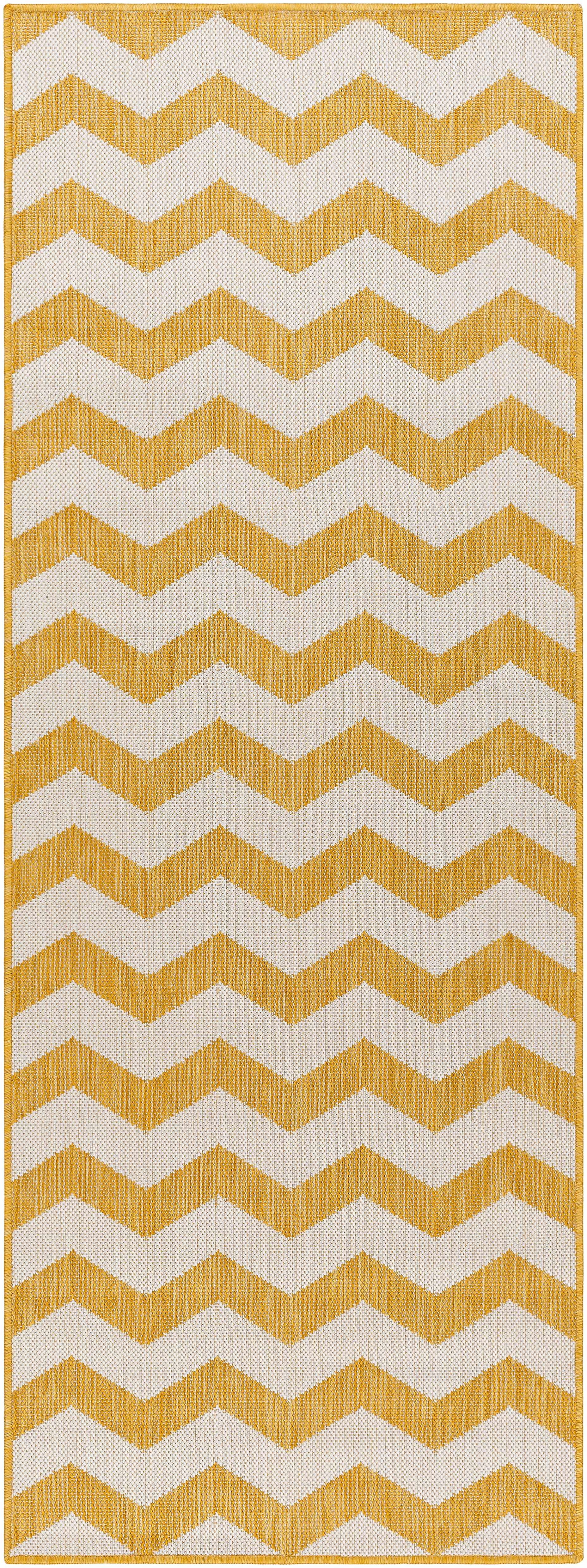 BoutiqueRugs Cheri Yellow Chevron Runner Rug - Outdoor Safe - Bone ...