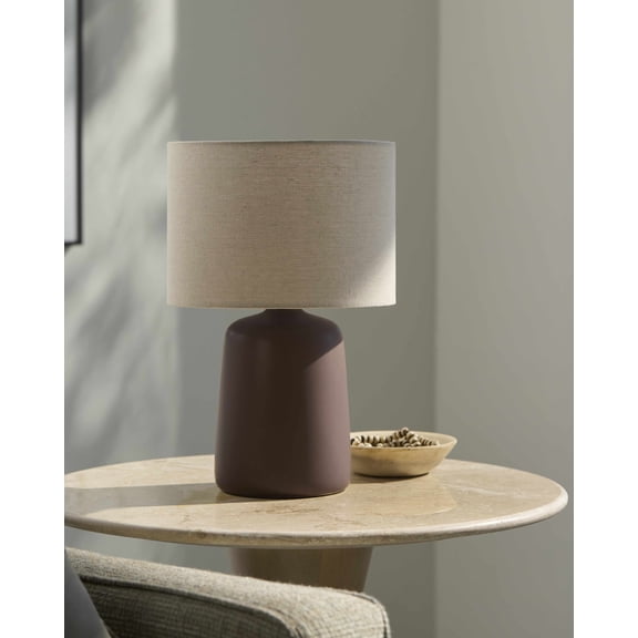BoutiqueRugs Chiquimula Contemporary Geometric Ceramic Bedside Table Lamp for Bedroom Nightstand - Modern End Side Lighting for Living Room - Shade Linen - Cream, Navy - 15" H