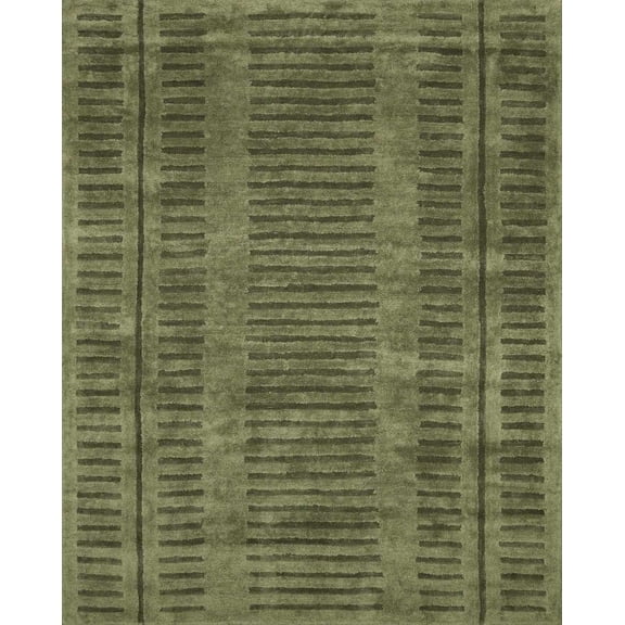 BoutiqueRugs Cicily Contemporary Army Green Wool Area Rug - High Pile, Machine Washable, Broken Striped Design for Bedroom, Living Room, Office - 2' x 3'
