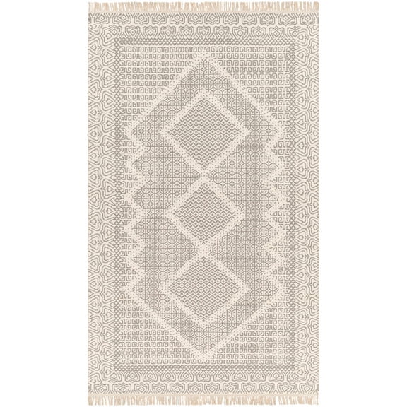 BoutiqueRugs Claus Boho Hand Woven Wool Natural Fiber Area Rug - Farmhouse High Low Textured Trellis Patterned Carpet for Living Room, Bedroom - Beige, Gray - 2' x 3' (2x3 Area Rug)