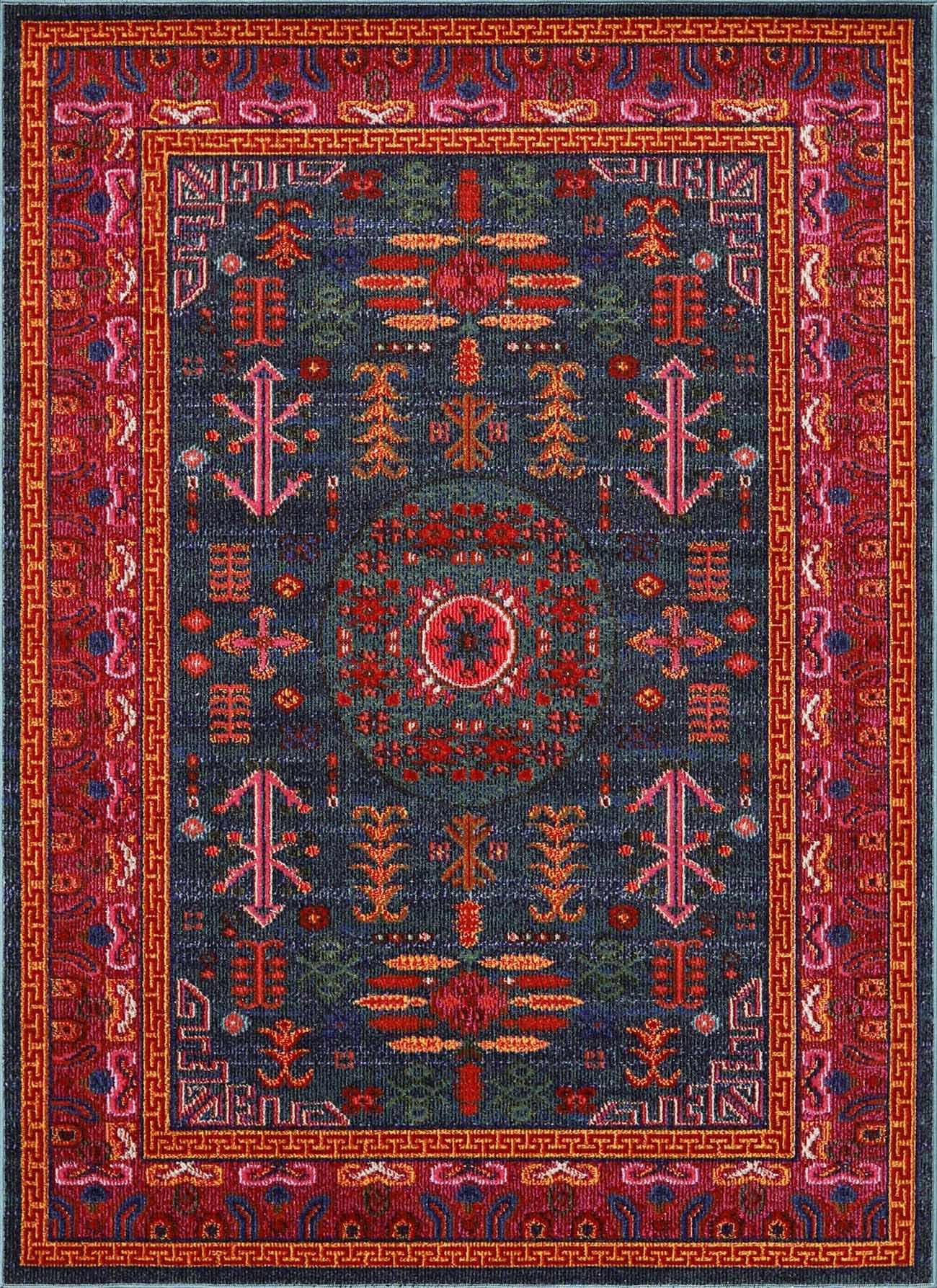 BoutiqueRugs Cleveland Colorful Traditional Area Rug - Teal, Aqua, Navy - 2' x 2'11"