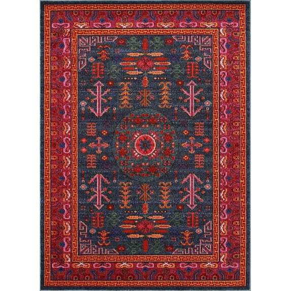 BoutiqueRugs Cleveland Colorful Traditional Area Rug - Teal, Aqua, Navy - 2' x 2'11"