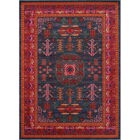 BoutiqueRugs Cleveland Colorful Traditional Area Rug - Teal, Aqua, Navy - 7'10" x 10'2"