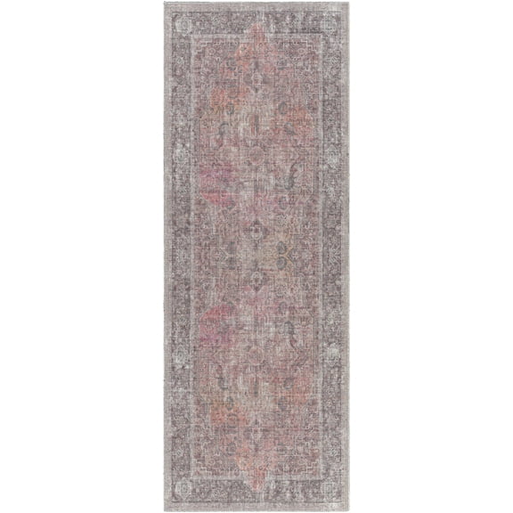Boutique Rugs Clondalkin Traditional Runner Rug - Machine Washable - Red, Light Brown, Charcoal - 2'7" x 7'3" Runner