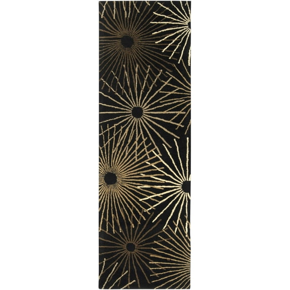 BoutiqueRugs Clover Contemporary Runner Rug - Black, Dark Brown, Tan - 3' x 12' Runner