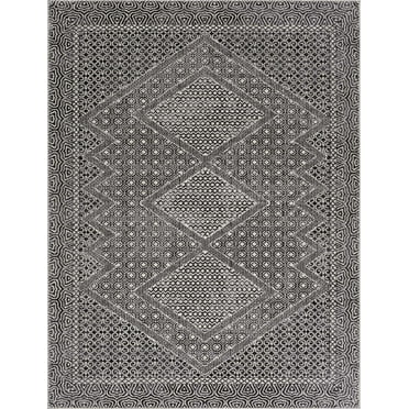 BoutiqueRugs Coledale Bohemian, Transitional Area Rug - Machine Washable - Black, Gray, Light Gray - 6'7" x 9'