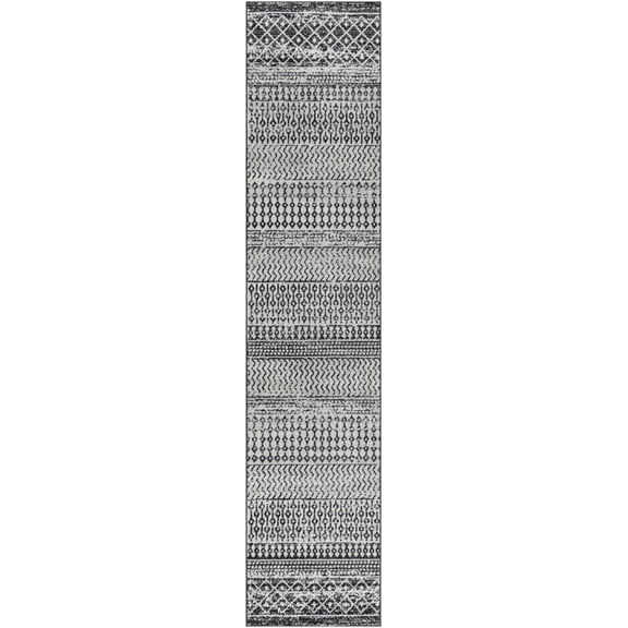 BoutiqueRugs Constantinople Farmhouse Moroccan Geometric Runner Rug - Boho Aztec Tribal Carpet for Hallway, Kitchen - Black, Gray, Light Gray - 2'7" x 7'3" (2x8)