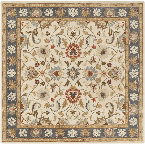 BoutiqueRugs Cookstown Boho Hand Tufted Wool Natural Fiber Soft Area Rug - Traditional Floral Damask Carpet for Living Room, Bedroom - Sage, Cream, Rust, Blue - 6' Square