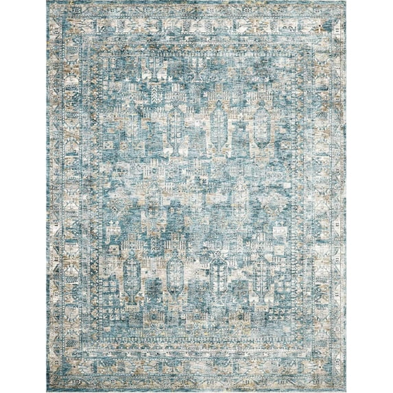 BoutiqueRugs Cooranbong Vintage Faded Look Traditional Area Rug - Oriental Medallion Carpet for Living Room, Bedroom - Farmhouse - Distressed - Navy, Denim, Cream - 2' x 2'11"