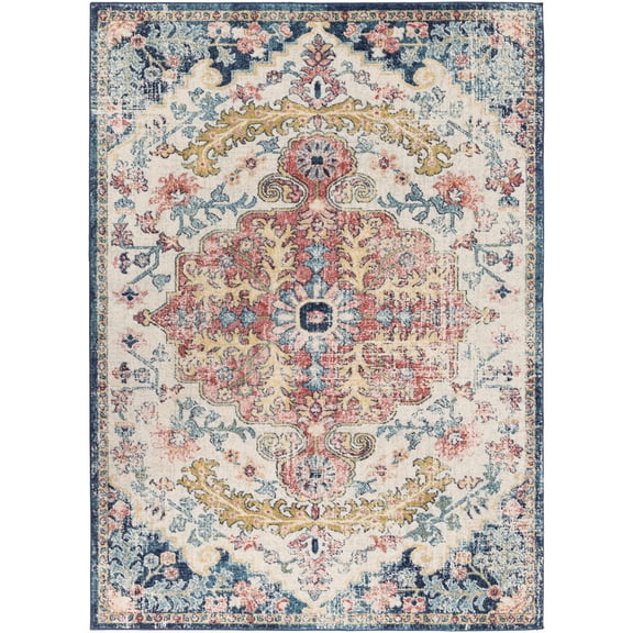 BoutiqueRugs Corrimal Traditional Area Rug - Aqua, Burgundy, Teal - 6'7" x 9'