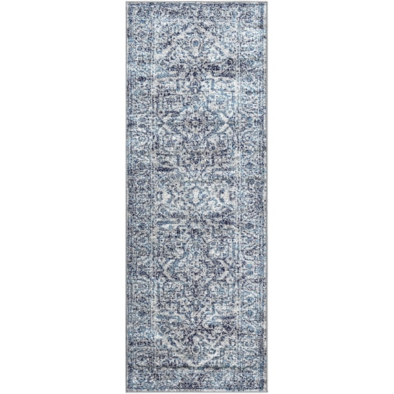 BoutiqueRugs Costigan Traditional Runner Rug - Navy, White, Charcoal - 2'7" x 7'3" Runner