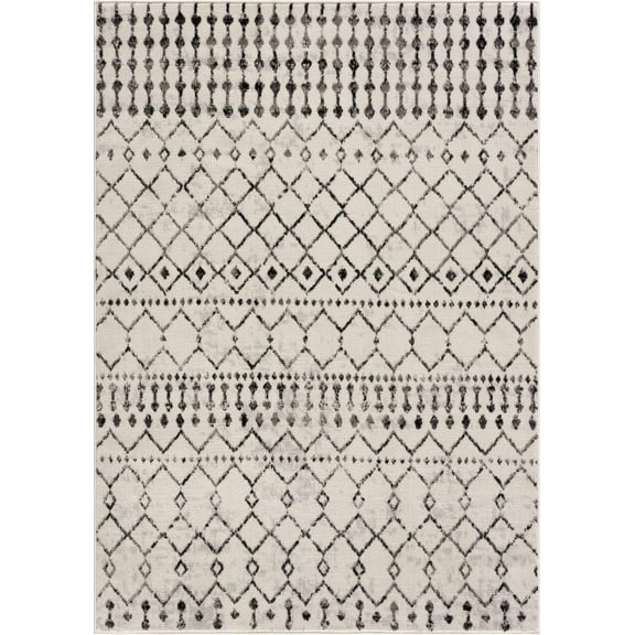 BoutiqueRugs Cowplain Bohemian, Transitional Area Rug - Black, Charcoal, Light Gray - 6'7" x 9'