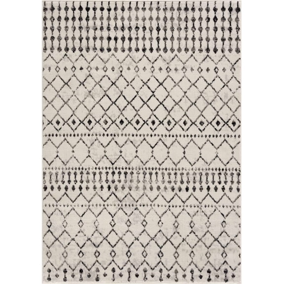 BoutiqueRugs Cowplain Bohemian, Transitional Area Rug - Black, Charcoal, Light Gray - 7'10" x 10'