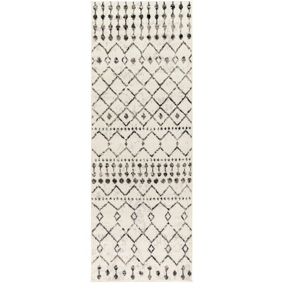 BoutiqueRugs Cowplain Bohemian, Transitional Runner Rug - Black, Charcoal, Light Gray - 2'7" x 7'3" Runner