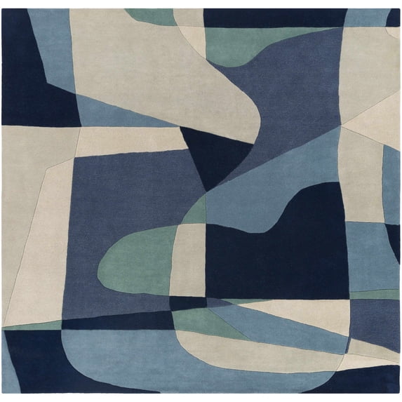 BoutiqueRugs Crawfordsville Contemporary Area Rug - Medium Gray, Navy, Denim - 4' Square