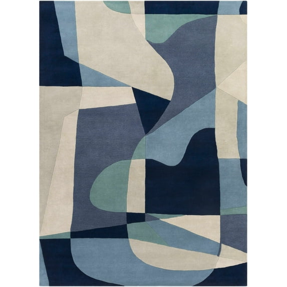 BoutiqueRugs Crawfordsville Contemporary Area Rug - Medium Gray, Navy, Denim - 4' x 6'